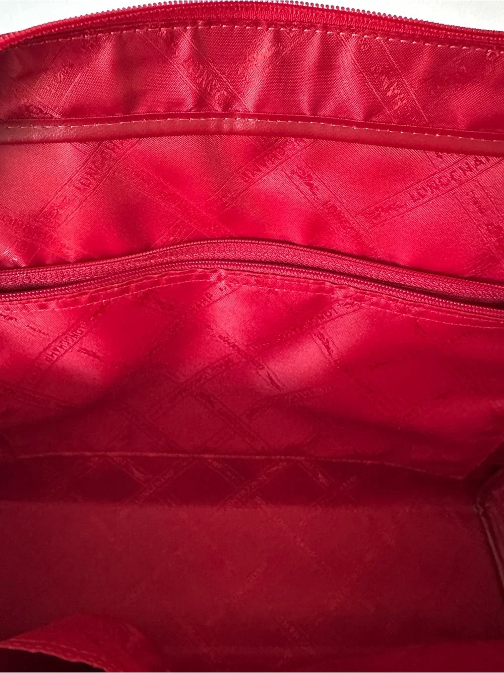Longchamp Red Patent Leather & Suede Satchel Tote Bag Handbag